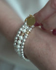 bracelet triple perle de nacre blanche sterling silver mixed 14kt gold vermeil