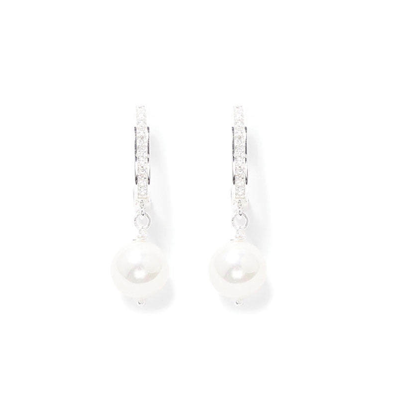 Women&#39;s huggie Earrings White champagne mother-of-pearl sterling silver handcrafted in canada  